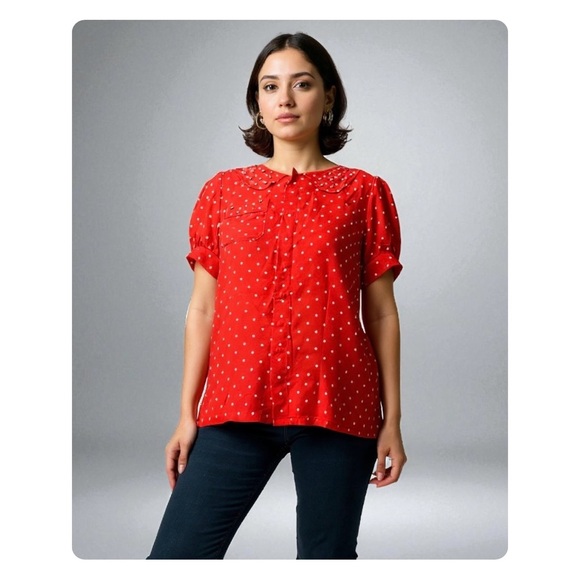 ★ Marc Jacob’s Vintage Stoned 100% Silk Blouse - Red Polka Dot ★ - Picture 1 of 17
